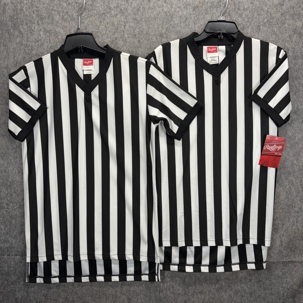 Rawlings Striped Referee Shirt Men's Small V Neck Adult Soccer Lot of 2 New